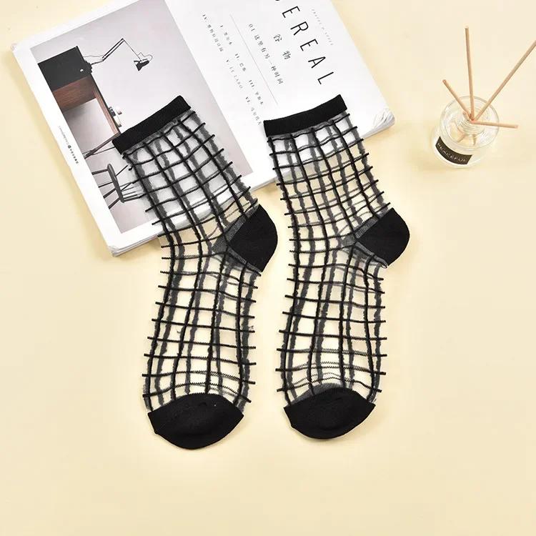Polka Dot Socks Women See Through Transparent Crystal Silk Socks Summer Ultra-thin Breathable Girls Kawaii Cute Nylon Long Socks