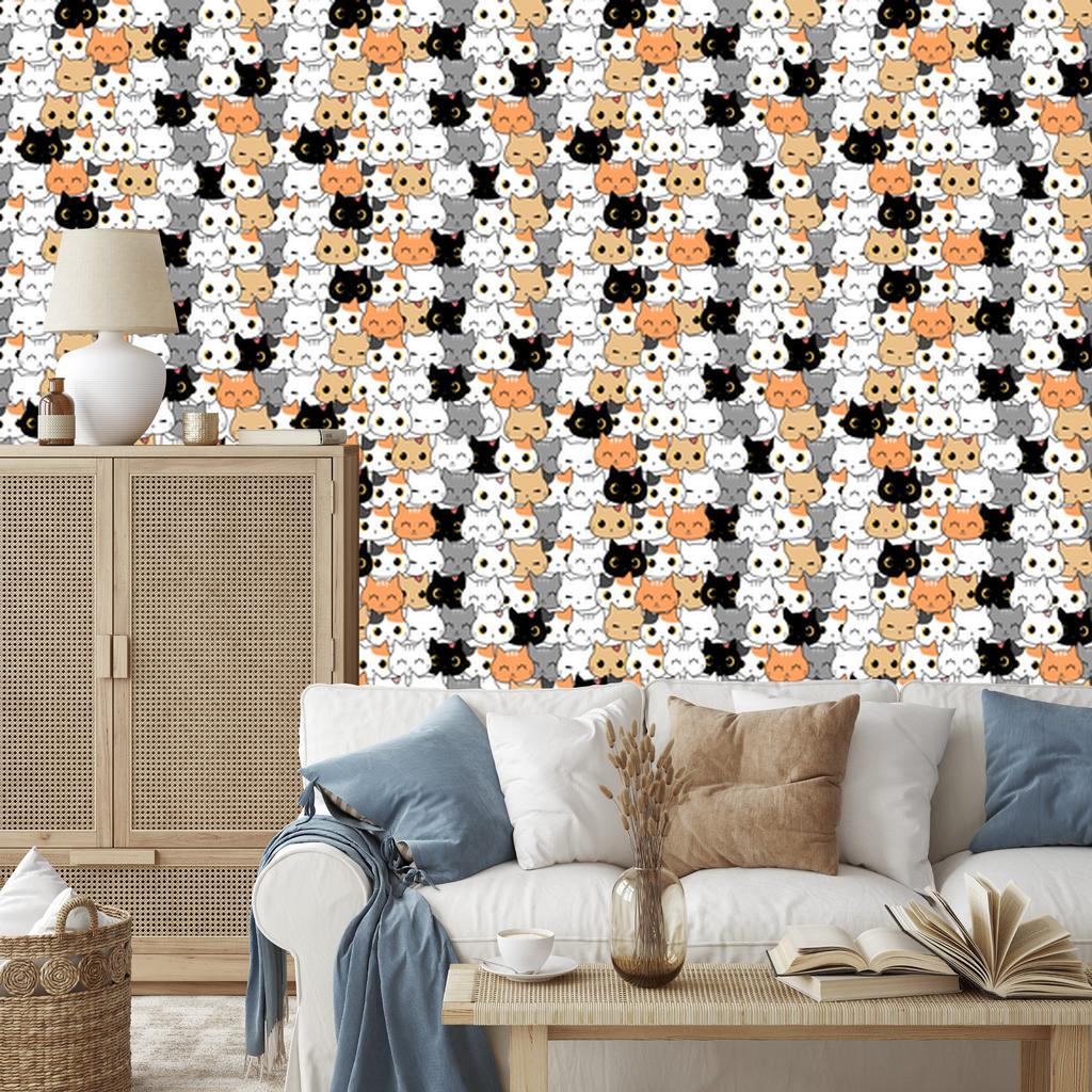 Cats Wallpaper Light Gray and White for Living Room and Bedroom 50x1000