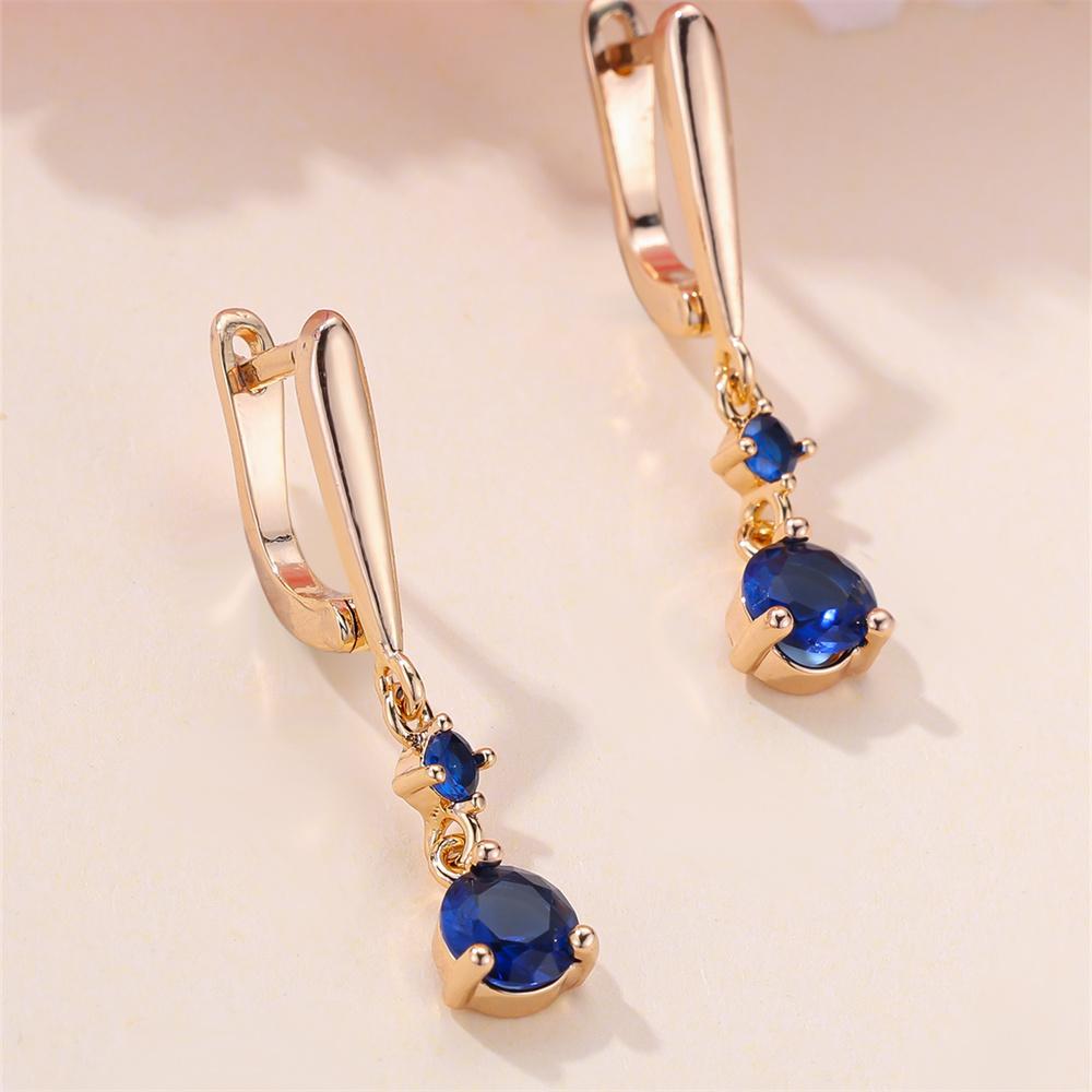Small Round Stone Blue Crystal Pendant Hoop Earrings For Women Vintage Gold Color Ear Buckle Wedding Jewelry Engagement Gifts