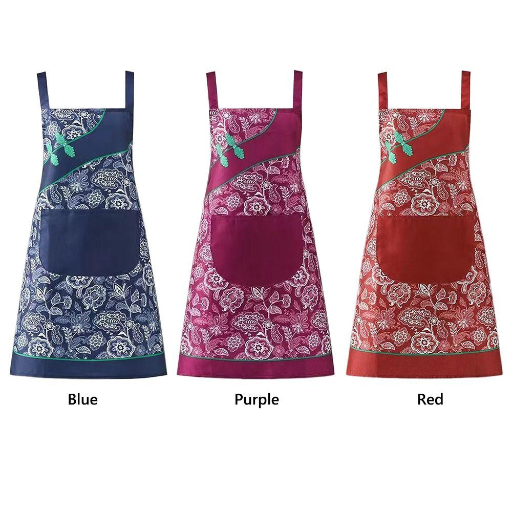 Cheongsam Style Women Flowers Apron Oil-proof Chef Aprons Sleeveless Overalls  Kitchen Use