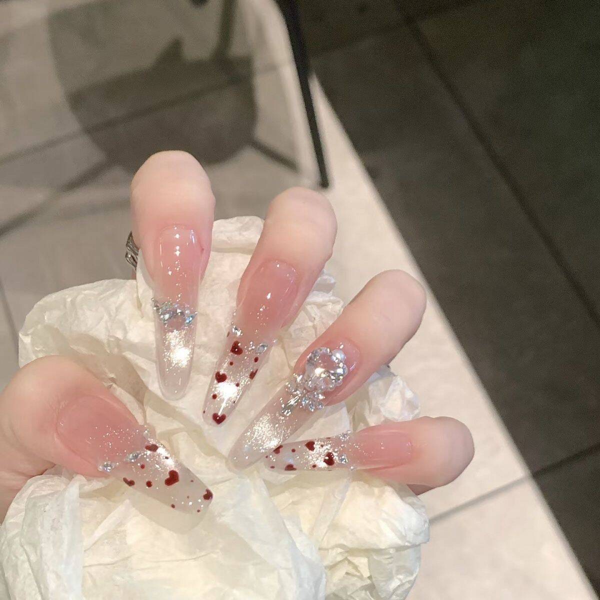 New white French love glass beads cat eye manicure wearing nail ins seal Internet celebrities with the same handmade armor Bagged xs