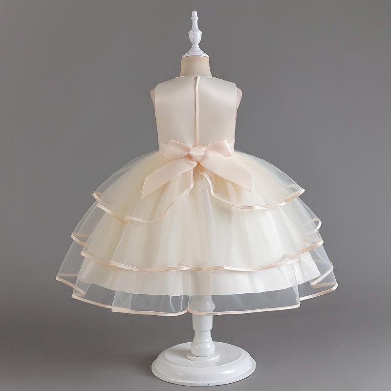 Girls Tulle Puff Dress Princess Party Gown Flower Girl Wedding Performance Dress