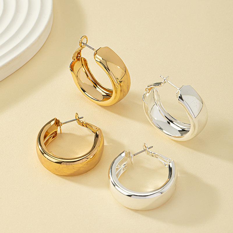 Fashion Stainless Steel Smooth Metal Chunky Hoop Earrings for Women Vintage Round Circle Drop Earrings Trendy Party Jewelry