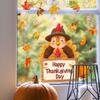 Retro-style Thanksgiving Turkey Window Sticker with Warm Elements. Self-adhesive, No Residue.