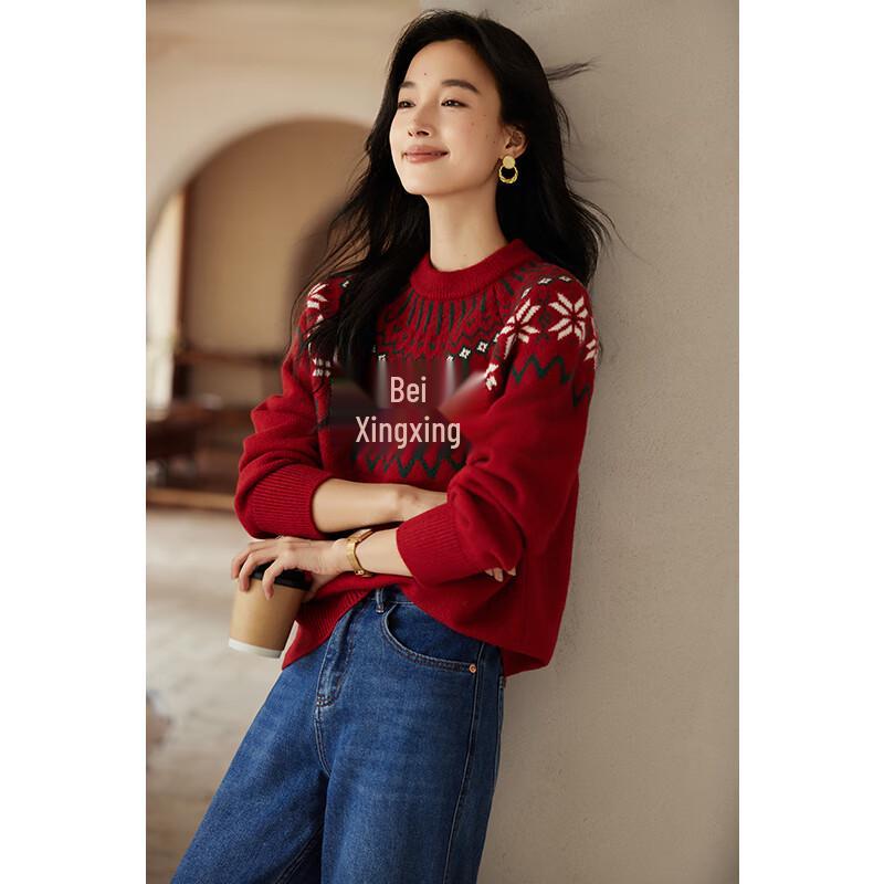 

VICTORIA&VERA Women s Retro Snowflake Jacquard Knit Sweater M