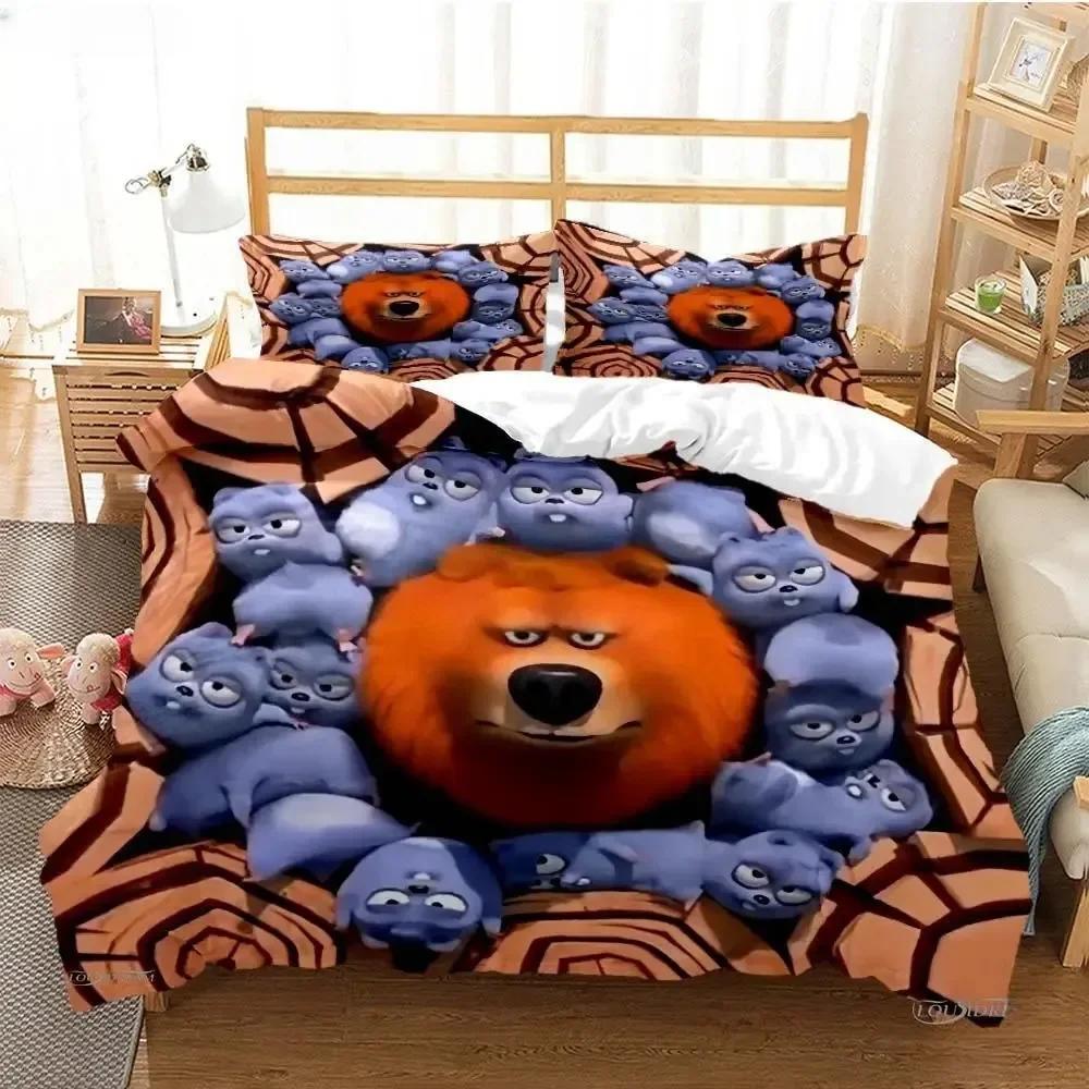 Grizzly & Die Lemminge Cartoon Anime Gedrucktes Bettset Bettbezug Kissenbezug Bettwäscheset Leinenlaken Steppdeckenbezug Queen King Size