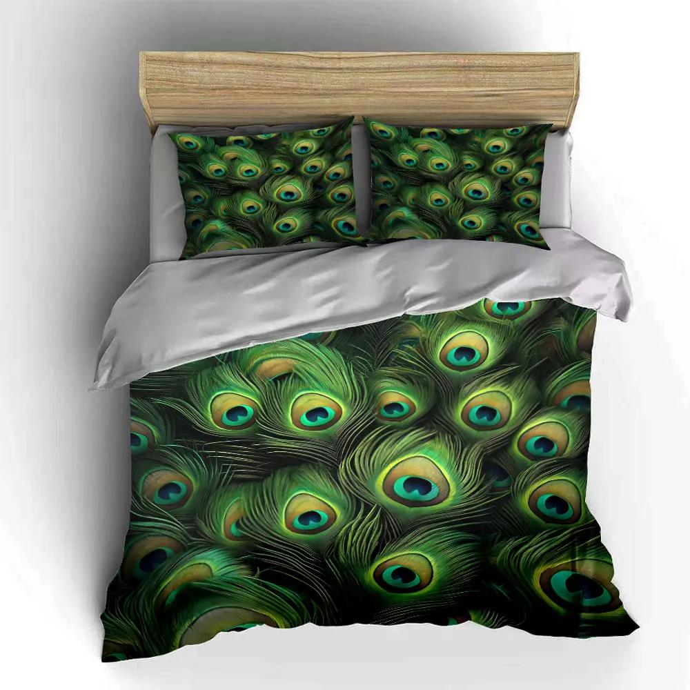 Peacock Feather Decor Set Soft Comfortable Duvet Cover Bedding Set Included 1*Duvet Cover & 2*Pillowcases Gift