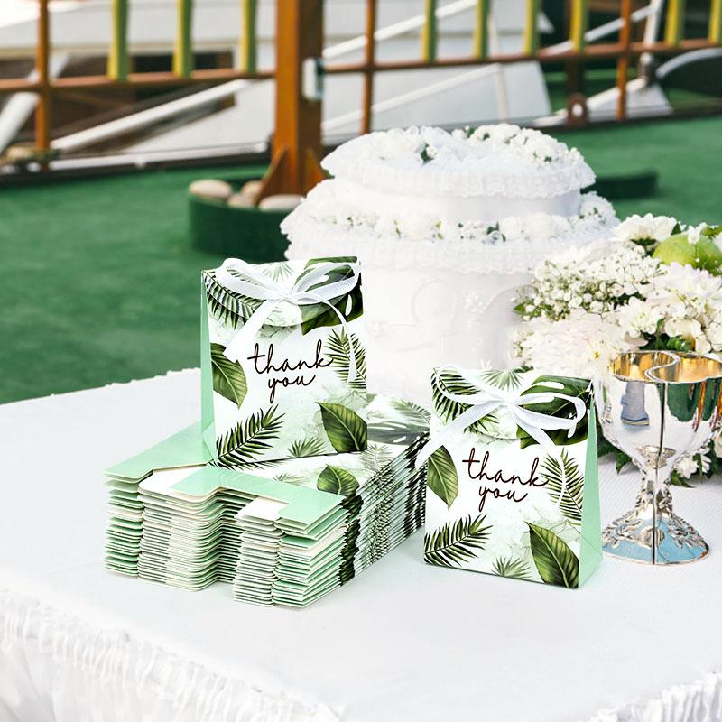 20/50Pcs Thank You Candy Gift Box Green Leaf Cookie Chocolate Packaging Bag Wedding Favors for Guest Birthday Party Decor Supply