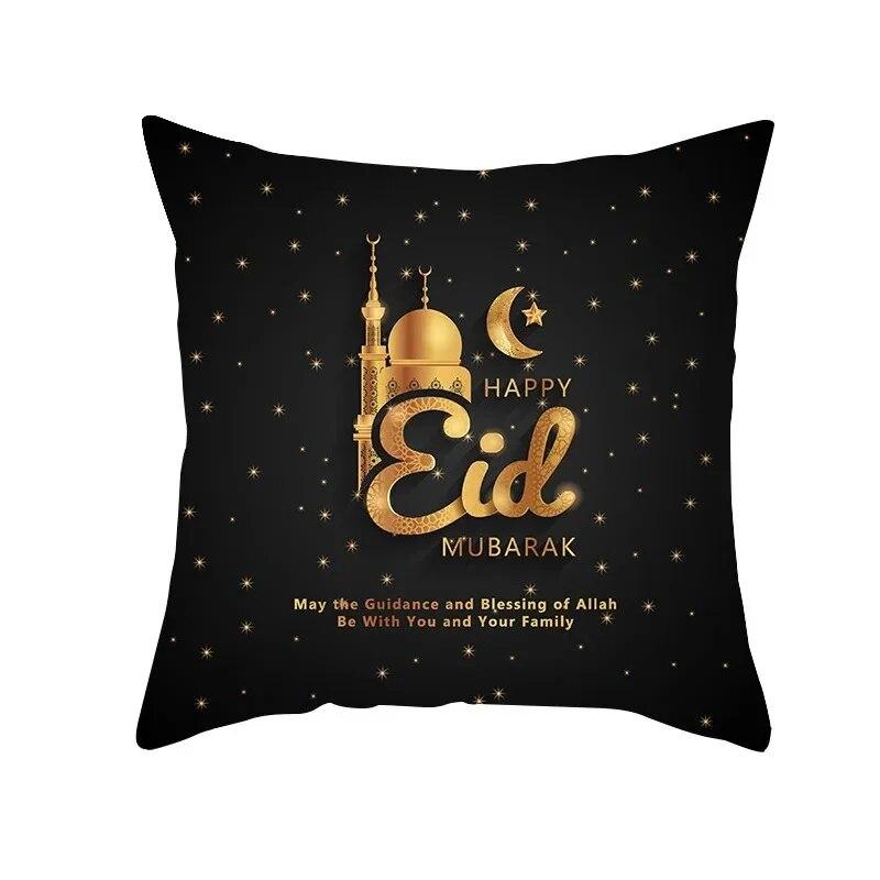 Golden Ramadan Eid Mubarak Moon Mosque Decorative Cushion Cover Islamic Pillow Cover for Sofa Home Car Decoration