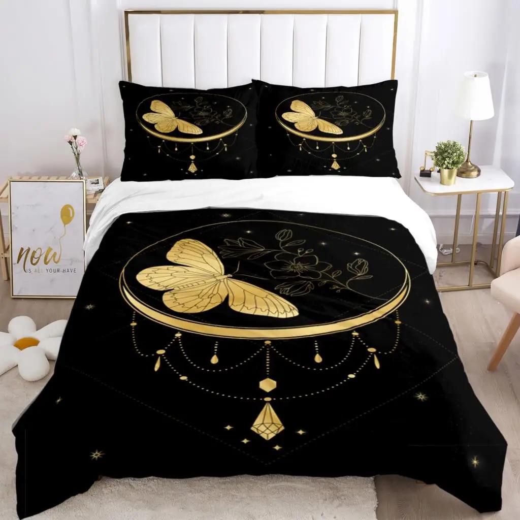 Magic Astrology Esoteric Gold Print Three Piece Set Fashion Bedding Article Children Or Adults For Beds Quilt Covers Pillowcases