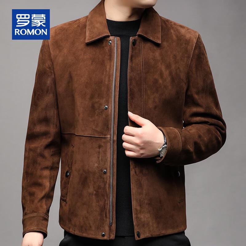 ROMON Men's Genuine Suede Lambskin Leather Jacket