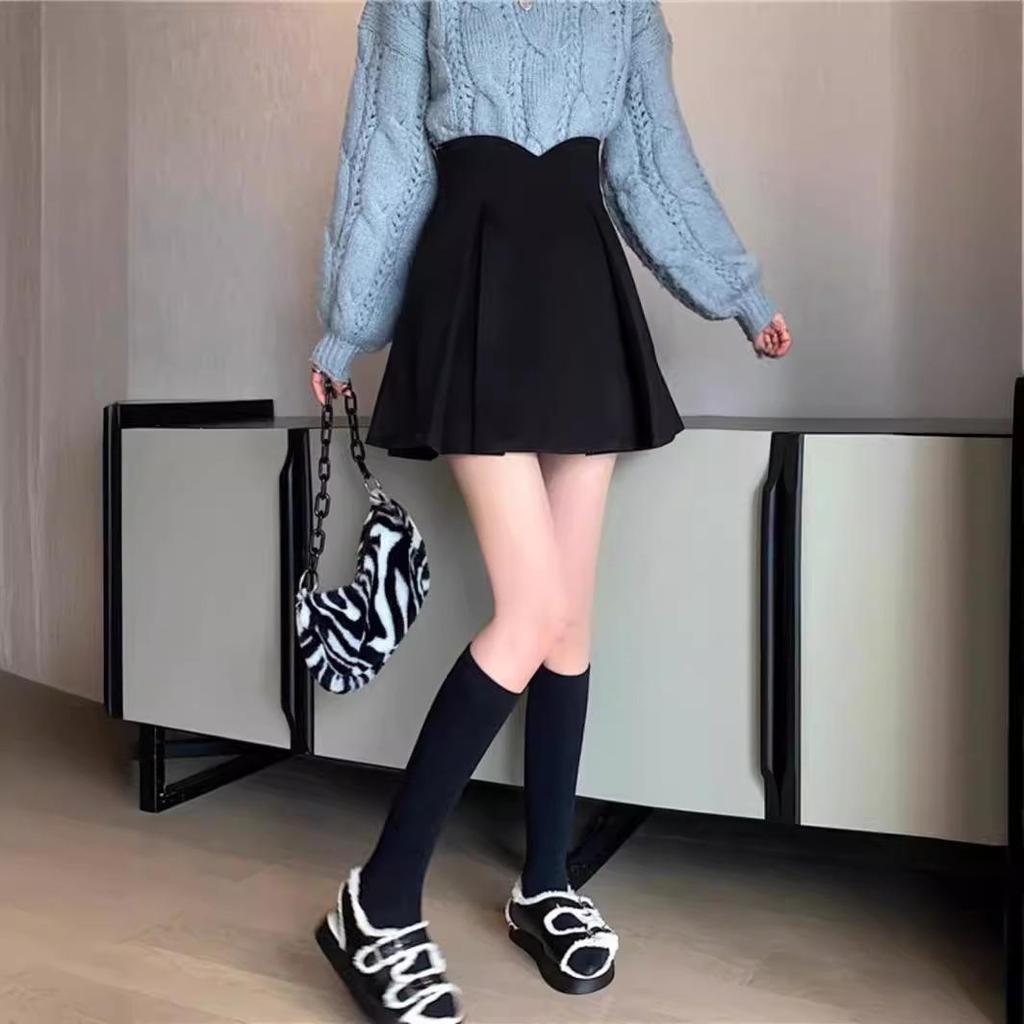 2024 Summer Women's High Waist Black Midi Skirt – Slimming Pleated Fishtail & A-Line Design