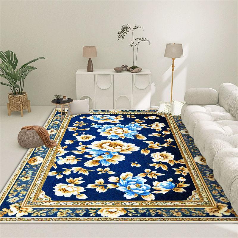 Europäischer Luxus Goldener Rand Wohnzimmerteppich Blumendesign Weich Rutschfest Mädchenzimmer Dekor Teppich Waschbar Schminktischmatte