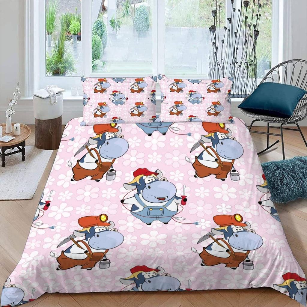 Cute Cows Duvet Cover Set Kawaii Farm Animal Bedding Set Microfiber Floral Comforter Cover Twin King For Kids Boys Girls Decor