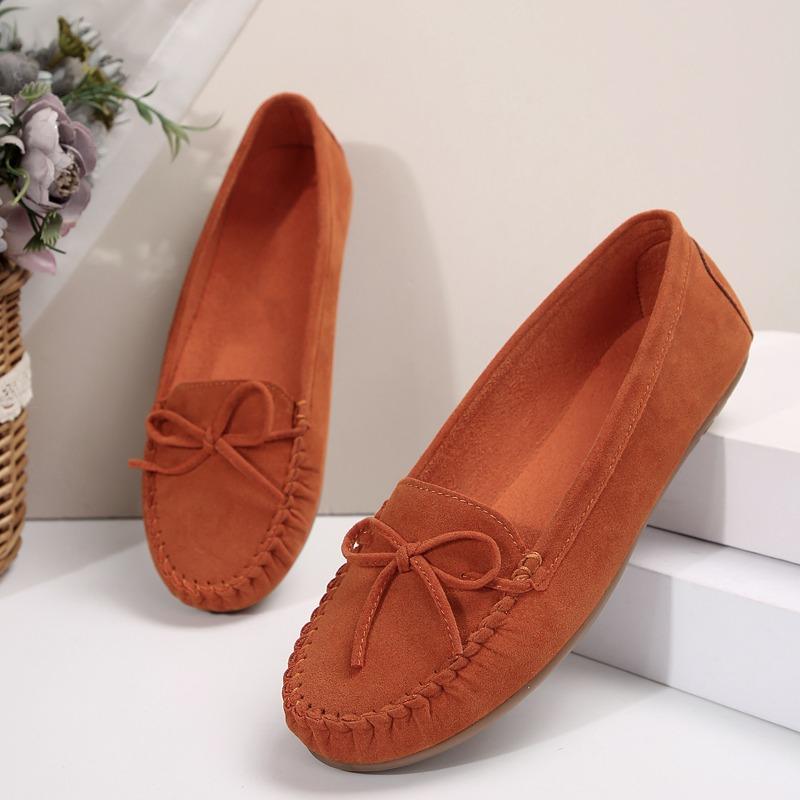 

Модная весенняя новая одинарная обувь для женщин, замшевая обувь с круглым носком и мелким вырезом, с бантом-бабочкой, на мягкой подошве, нескользящая, плоская обувь 43