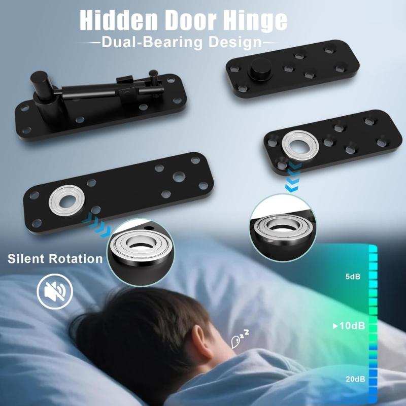 360 Degree Quiet Pin Hinge Set High Load Capacity Concealed Hinge System with Installation for Murphy Bookcase Door