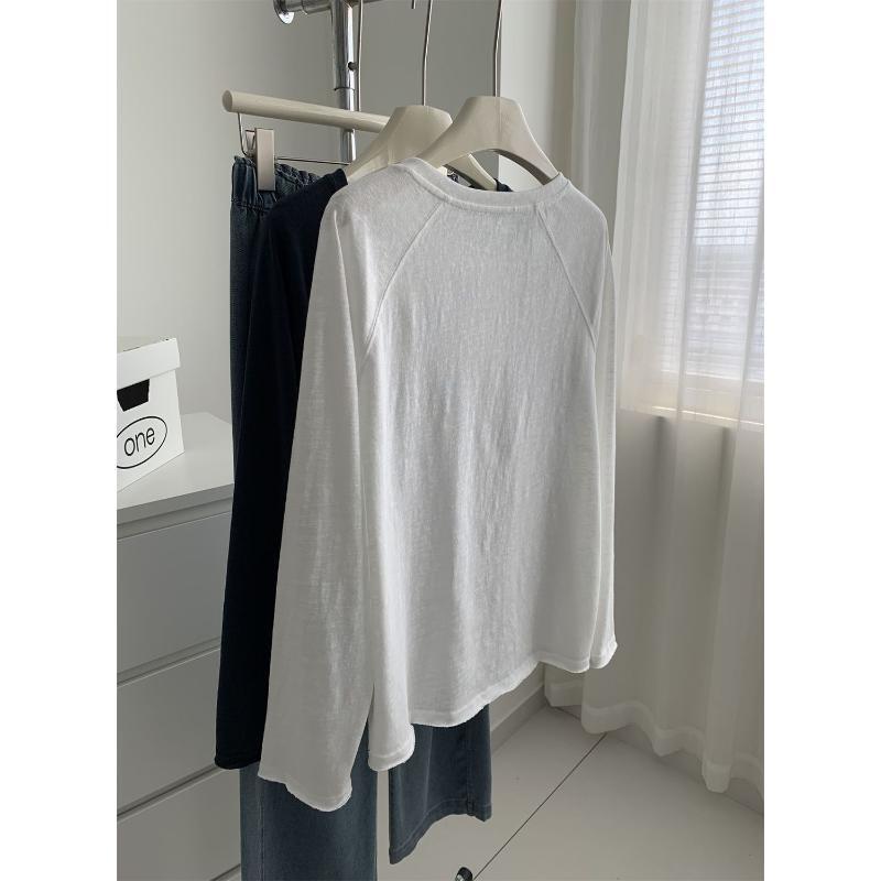 Koreanischer Stil Entspannte Minimalistische Langarm-Tops für Damen Herbst Lockeres T-Shirt Unterhemd