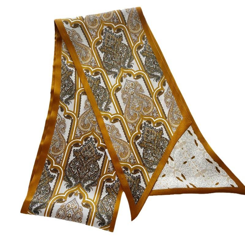 Silk Scarf, Versatile Femininity, Cashew Nut Mulberry Silk Scarf, Thin, Narrow and Long Double-sided Scarf, Streamer.