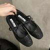 Mode 2025 Damen Frühling Sommer Ballerinas Atmungsaktives Mesh Stickerei Mode Flats Hübsche Schleife Weibliche Tägliche Lauf-Sandalen