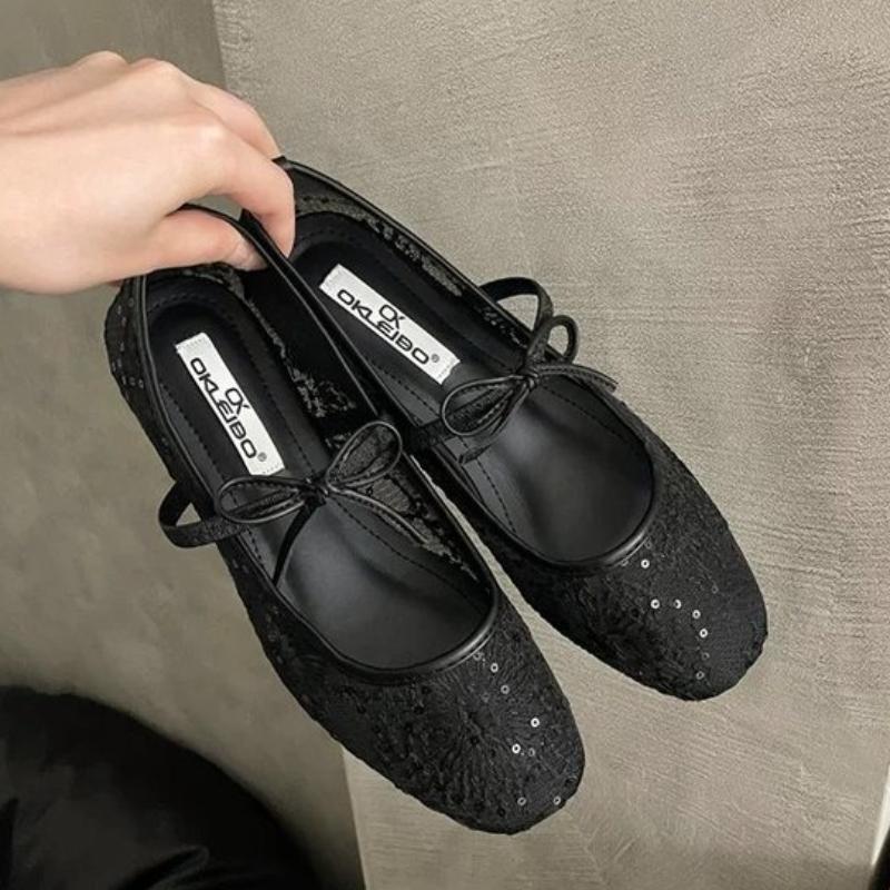 Mode 2025 Damen Frühling Sommer Ballerinas Atmungsaktives Mesh Stickerei Mode Flats Hübsche Schleife Weibliche Tägliche Lauf-Sandalen