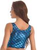 Womens Fish Scale Print Metallic Cropped Vest Top Sleeveless Scoop Neck Shiny Tank Top Clubwear Sports Yoga