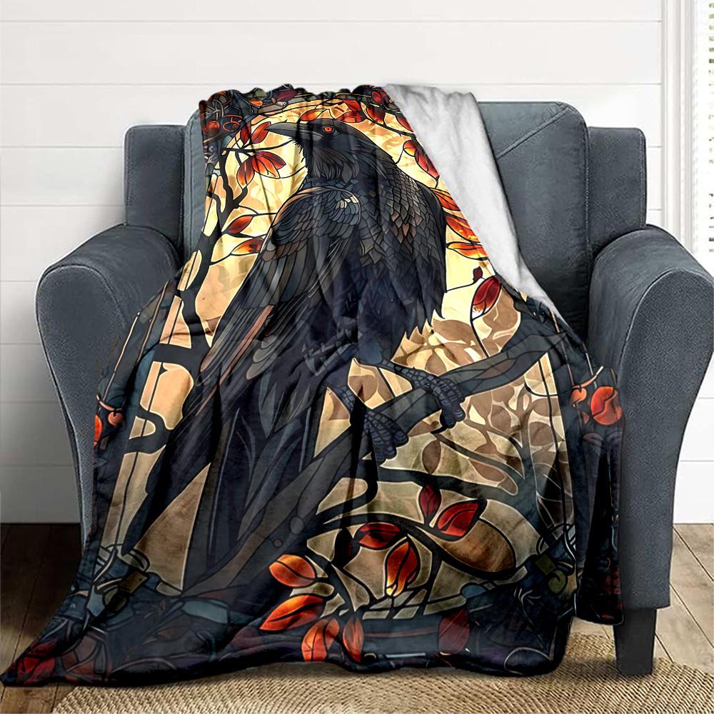 1PC Raven Stained Artwork Print Blanket, Soft Throw Blanket - Warm & Cozy for Couch, Bed, Office, and Travel Yy250912197