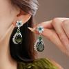 3 Pieces Green Zircon Leaf Flower Necklace New Light Luxury Drop Earring Chain 2025 Fashion Wedding Bride Jewelry Set Women