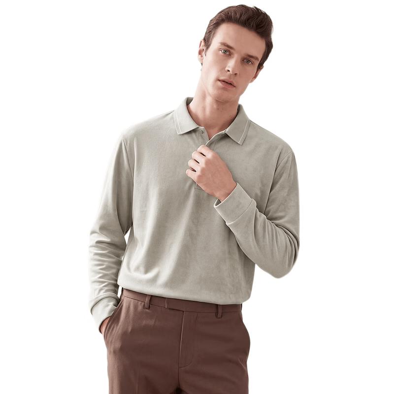 SHANSHAN Men's Autumn Long Sleeve Polo Shirt with Jacquard Detail