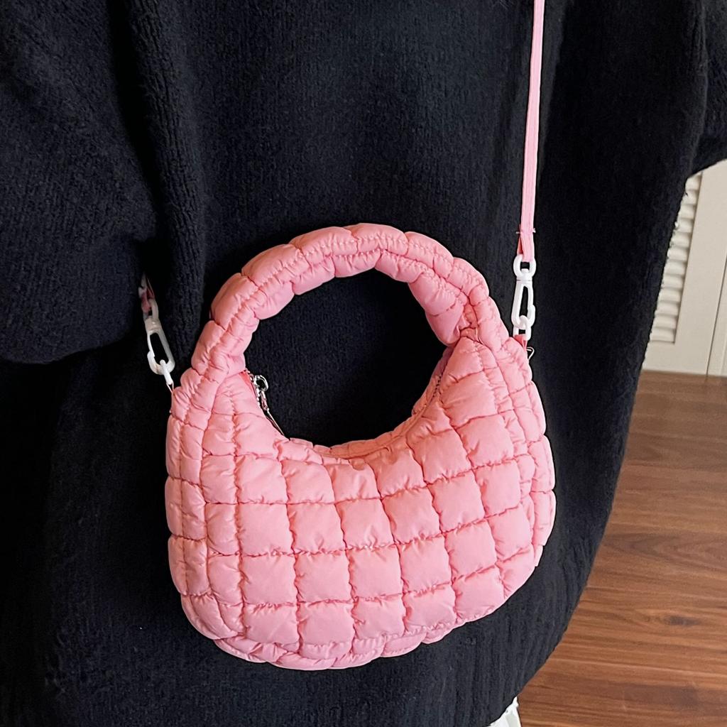 Bubble cotton bag Korean version trendy fashion dumpling bag 2025 summer new cotton clothes pleated rhombus shoulder bag