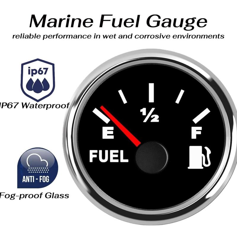 2" Boat Fuel Gauge, 5 Signal Adjustable Marine Fuel Gauge, 8 Color Backlight, Stainless Steel, 0-190ohm 0-180ohm 10-180ohm 240-33ohm 240-30ohm for 12V