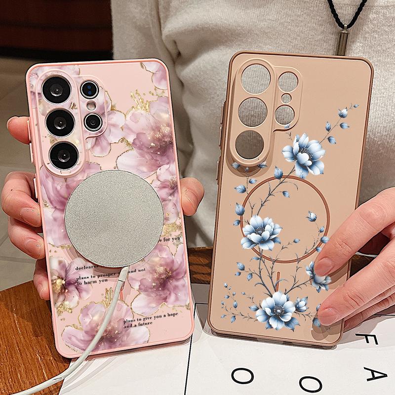 Little Floral Pattern Magnetic Case For Samsung S26 Ultra S25 Edge S24 FE S23 S22 Plus A54 A15 A35 A55 A16 A36 A56 A17 A37 A57 5G Matte Cover