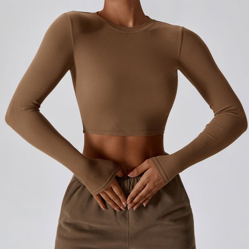 

2023 Спортивная футболка для бега и отдыха с длинным рукавом, фитнес-костюм Mocha Brown M