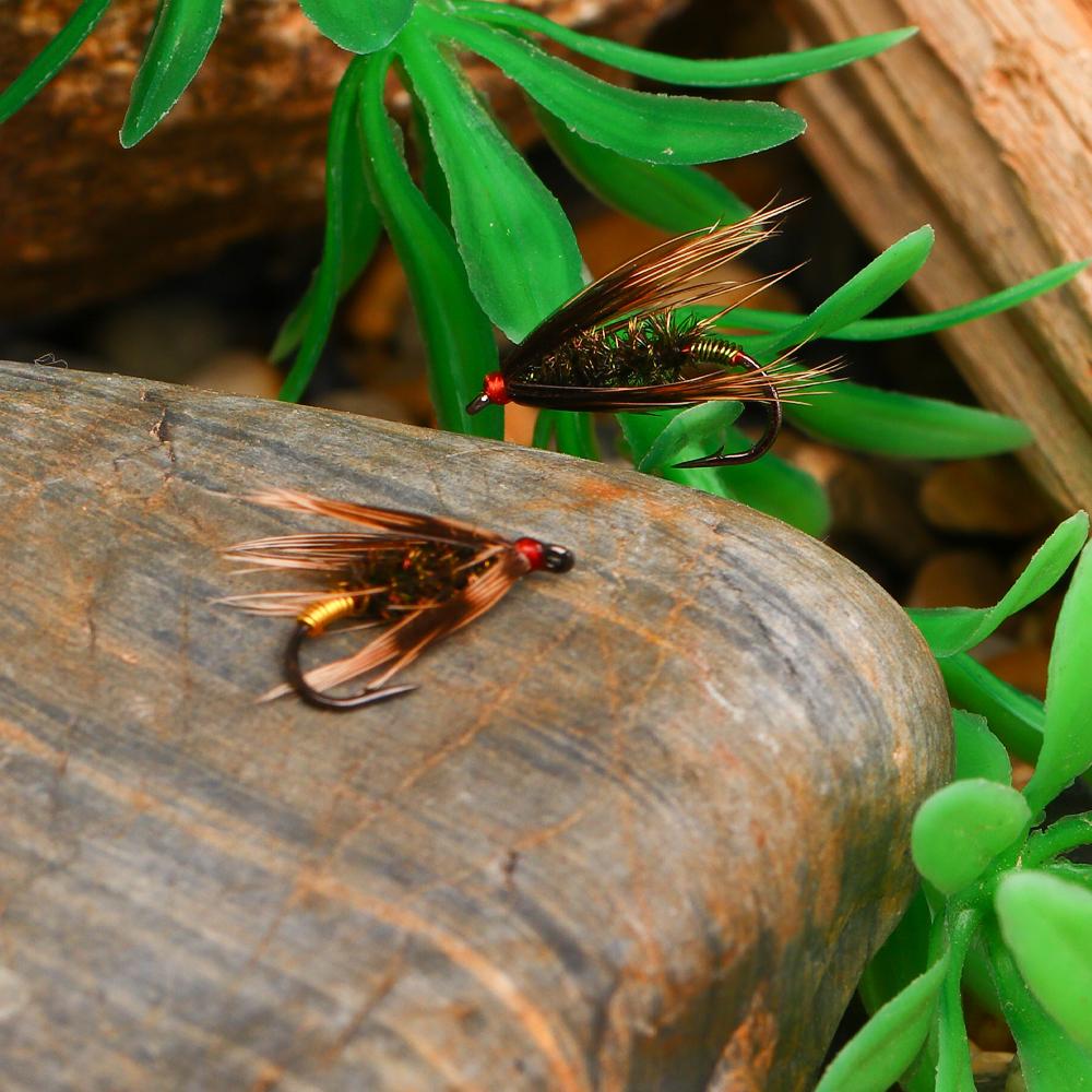 6PCS 12# Peacock Soft Hackle Copper Wire Wet Fly Nymph Rib Artificial Insect Baits Trout Bass Grayling Fishing Lures