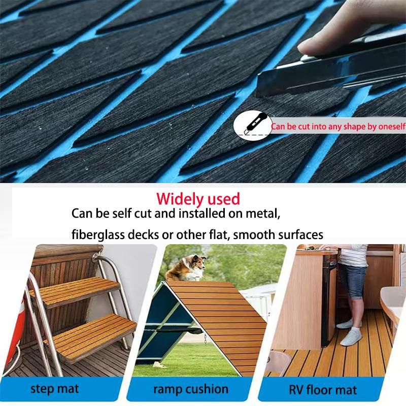 2400x450x6mm Eva Self-adhesive Diamond Foam Boat Flooring Decking Sheet Faux Teak Boat Yacht Rv Floor Mat Non-slip Marine Grade