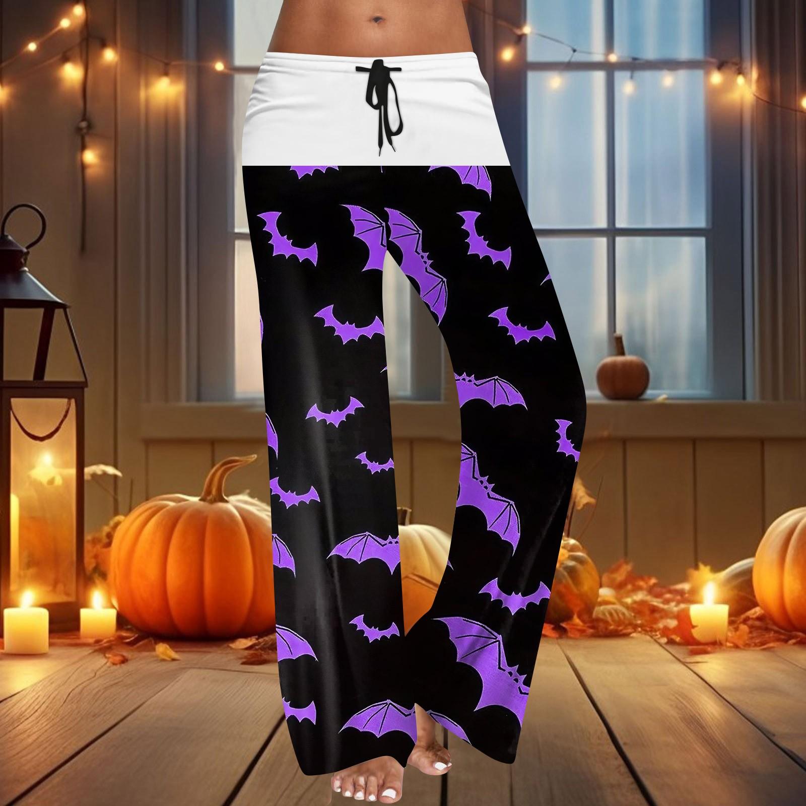 

Женские широкие брюки на резинке и завязках на талии для Хэллоуина, повседневные брюки с принтом S