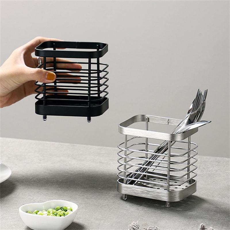 Organizator de tacâmuri din oțel inoxidabil dreptunghiular, agățat, bețișoare, colivie, lingură, furculiță, scurgere, suport de depozitare, tacâmuri, raft