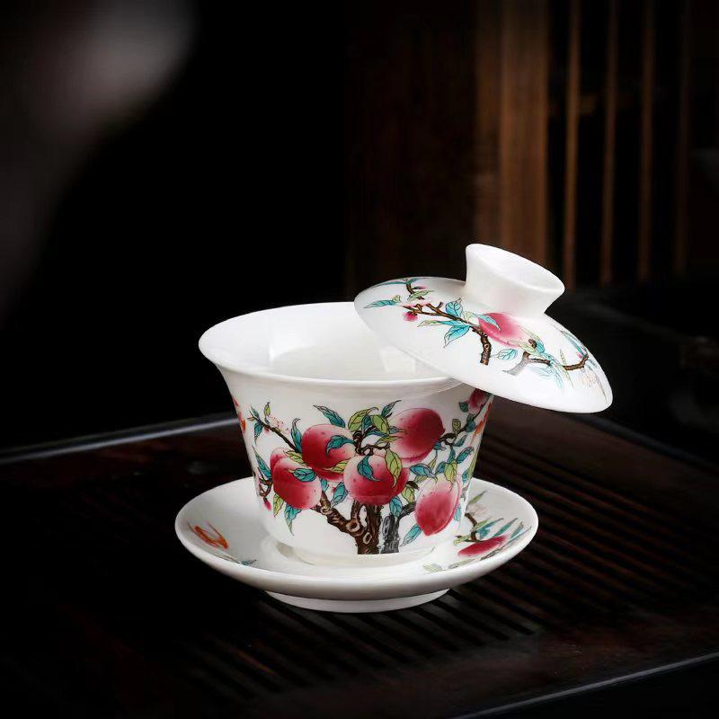 New Ice-White Filament Silver Dragon Hovering Sancai Cover Bowl Kung Fu Tea Set Home Office Light Luxury High-End Tea Cup