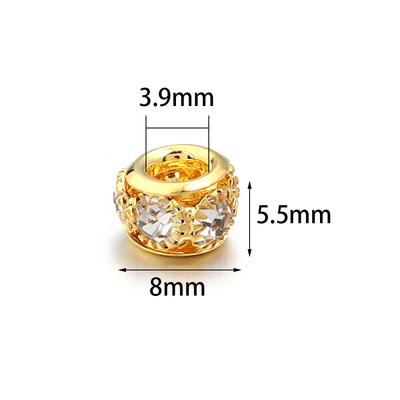 10pcs/lot Brass Rhinestone Metal Spacer Beads Big Hole Crystal Loose Beads For Jewelry Making DIY Necklace Bracelet Accessories