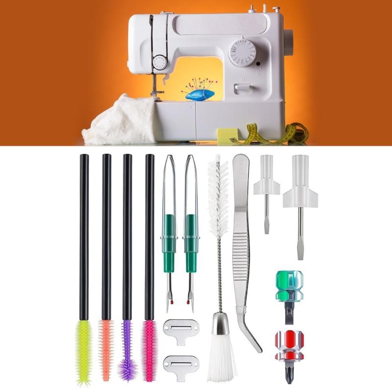14Pieces Multifunction Sewing Machine Accessories Set Includes Tweezer Double Headed Brush Screwdrivers Seam Unpicker