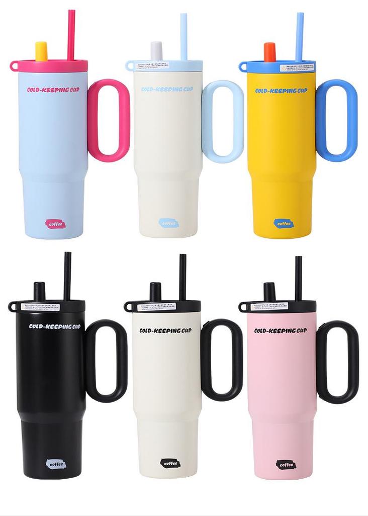 Jumbo Sunset Icebreaker Stainless Steel Thermos with Handle & Straw - Large Capacity, Portable Cold Storage for Outdoors