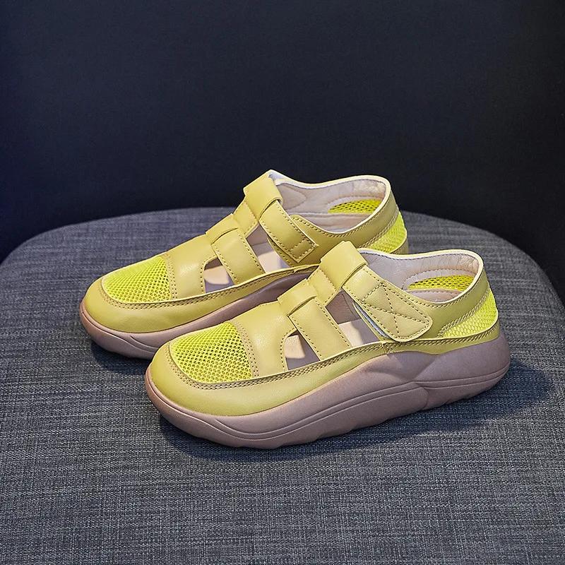 Women Summer Sandals Solid Color Mesh Shoe Ladies Hollow Out Casual Open Toe Slip-on Platform Female Roman Retro Sandalias Mujer