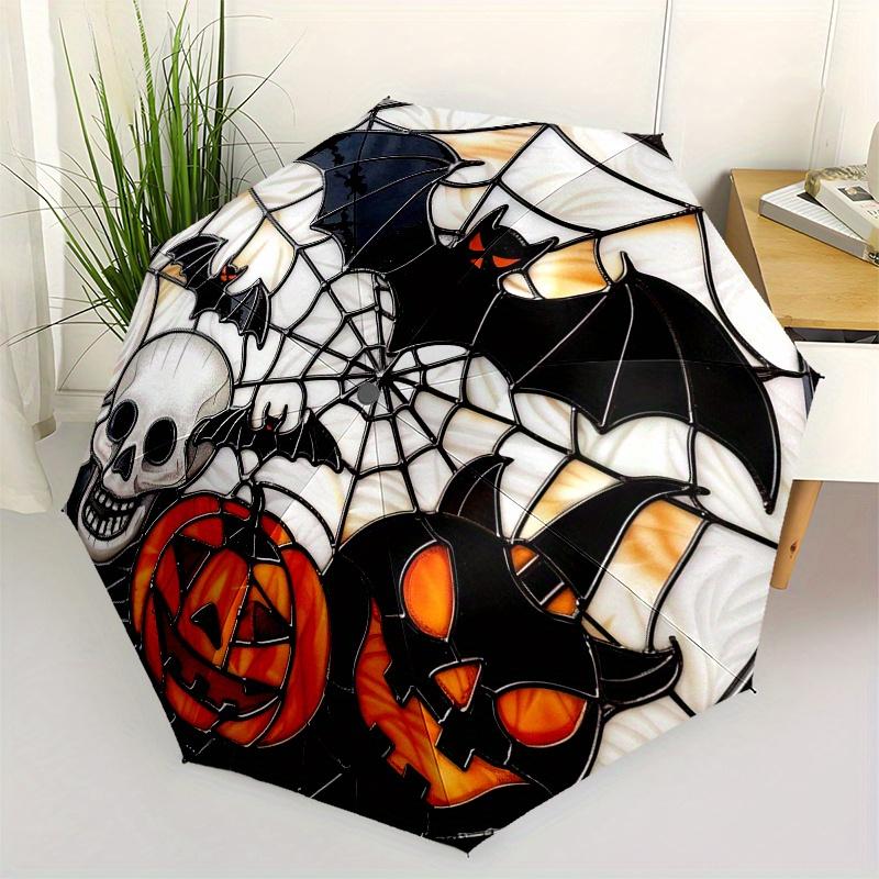 Halloween Stained Glass Window Decorations - Bat, Skull, Pumpkin Design for Home Decor (12) Umbrella, Christmas Gift Y128