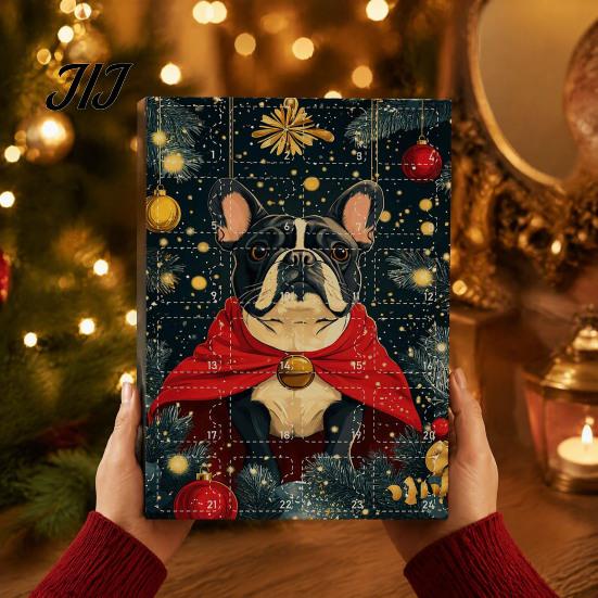 Collectible Dog Ornaments Bulldog Advent Calendar 2026, 24 Days Acrylic Puppy Christmas Countdown Calendar, Decorative Animal Pendant 2D Flat