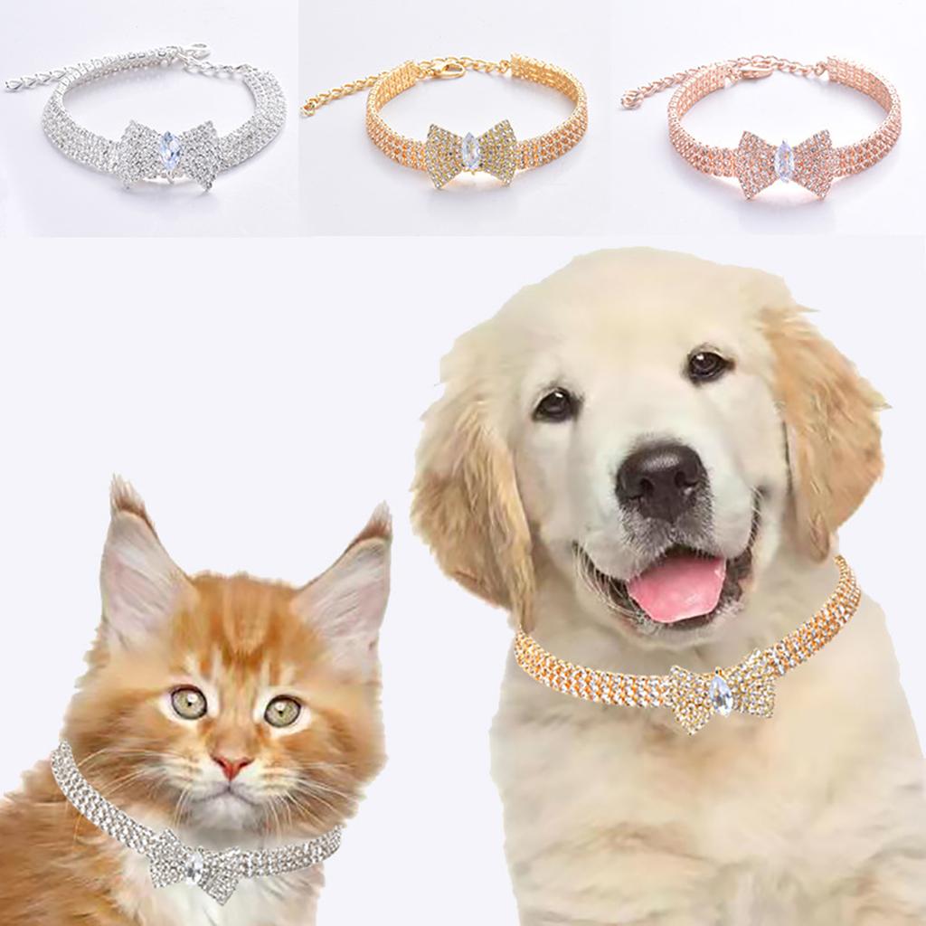 High-grade Dog Necklace Collar Fashion Jeweled Bow Puppy  Collar with Bling Rhinestone  Dogs Pet Supplies Accessories