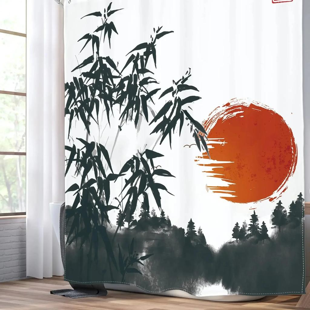 Japanese-style Shower Curtain Koi Fish Landscape Polyester Fabric Bathtub Curtain Bathroom Decoration a Variety of Optional