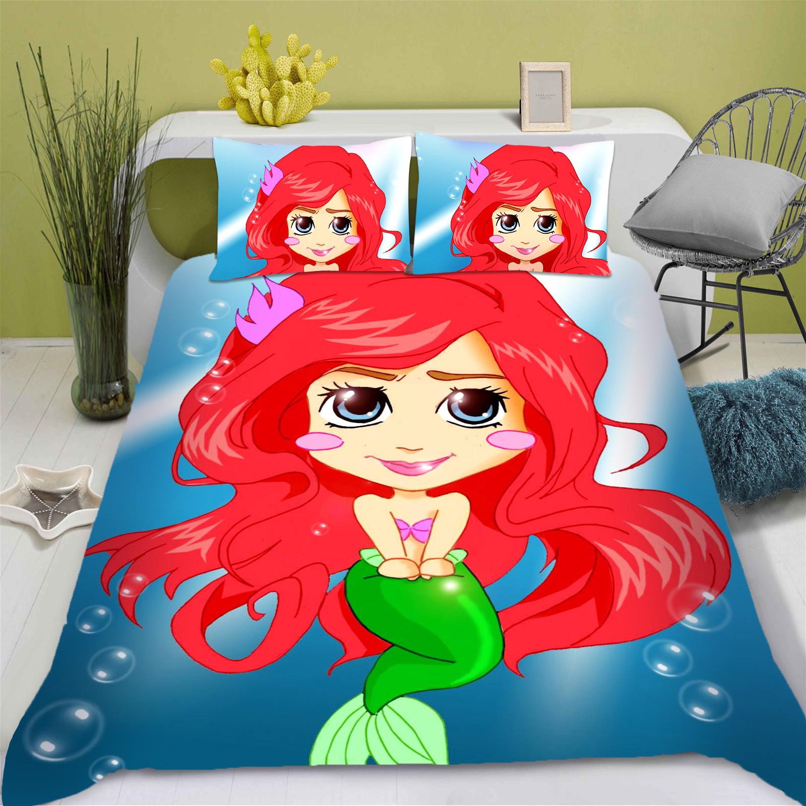 

Mermaid Princess Anime Home Bedroom Comforte Nordic polyester material, suitable for children and adults, 2/3-piece set 135x200cm