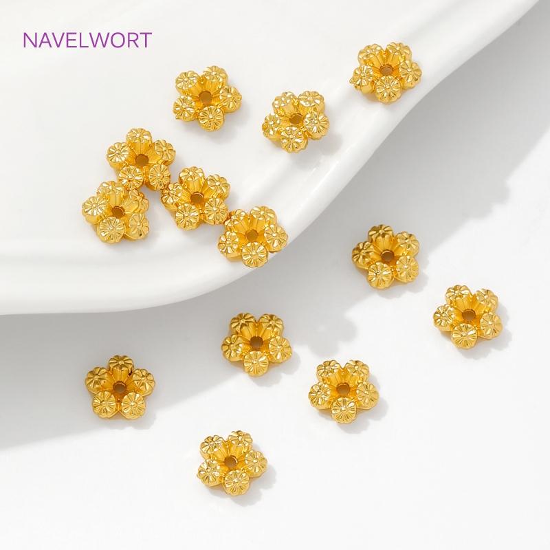 18K Gold Plated Brass Flower Spacer Beads For Jewelry Making,Separators For beads,Accessories For Bracelets,DIY Beading Supplies