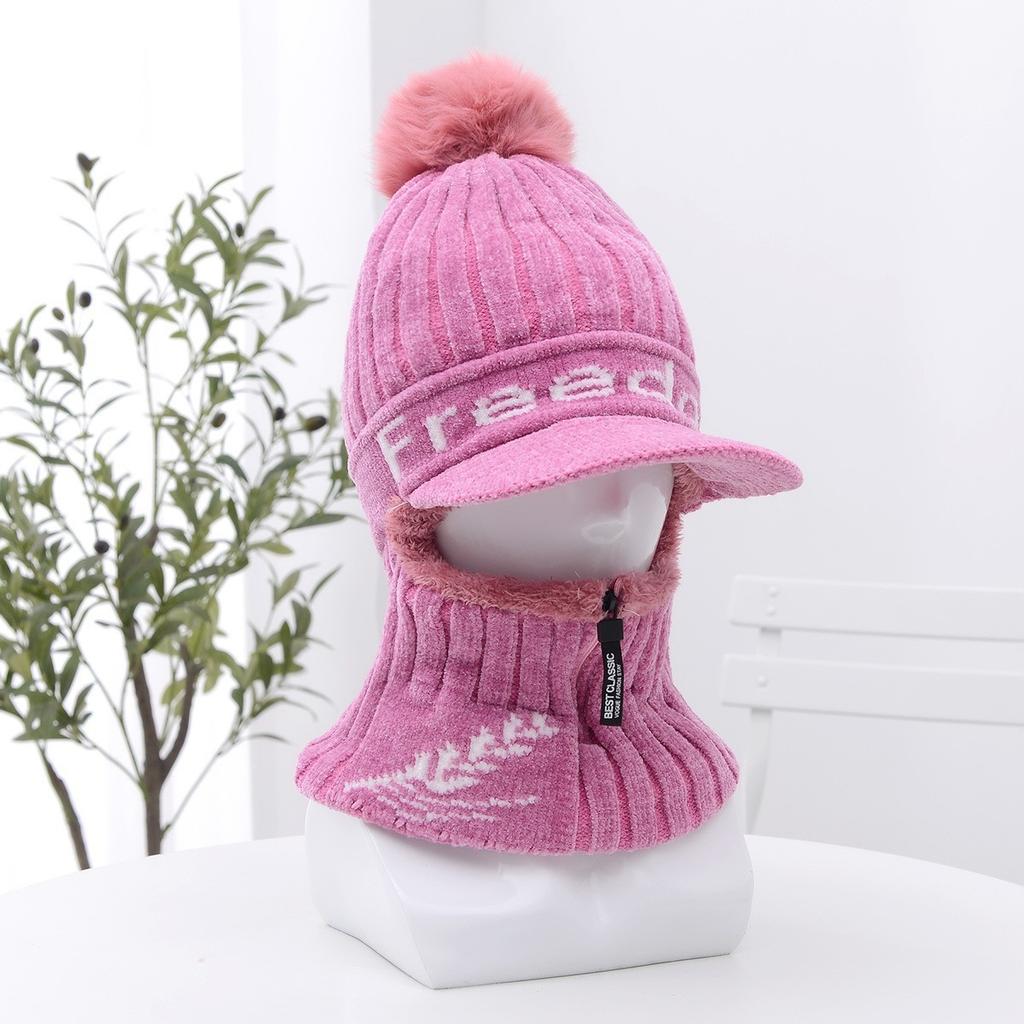 2025 winter wool hat women's cute hairball pullover knitted hat velvet thermal ear protection cycling Lei Feng hat