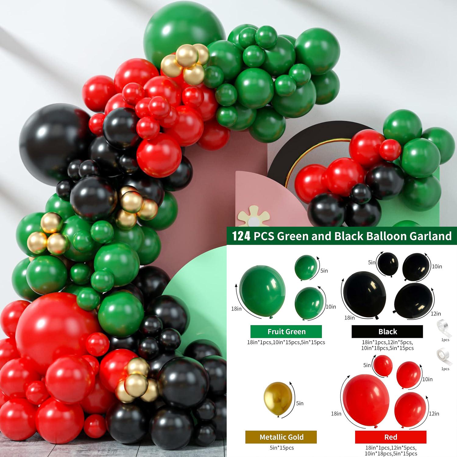 

124pcs red, green, and gold balloon arch set, suitable for birthday and Christmas decoration Other