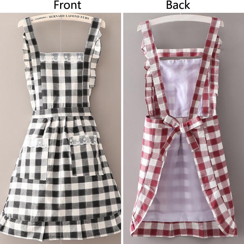 New Cotton Princess Aprons Household Cleaning Apron For Women Girs Lace Plaid 2-Layer Bib